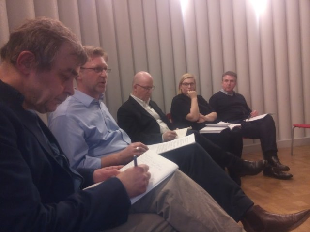 View from the Chair, l. to r.: Franco Bianchini, Alastair Donald, Michael Thomson, Sarah Mann, Robert Mull